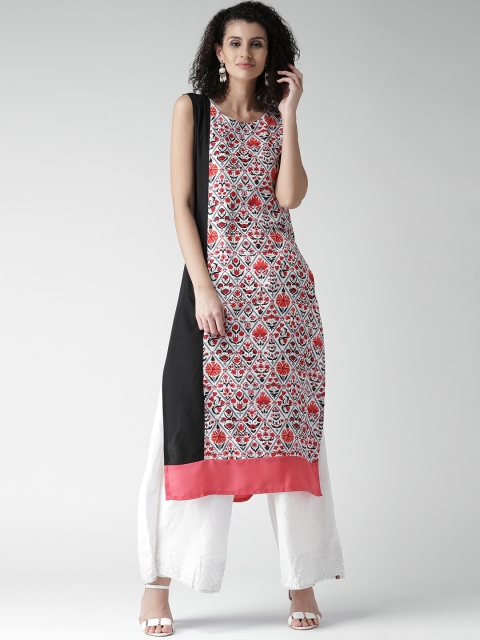

GERUA Women White & Black Printed Straight Kurta