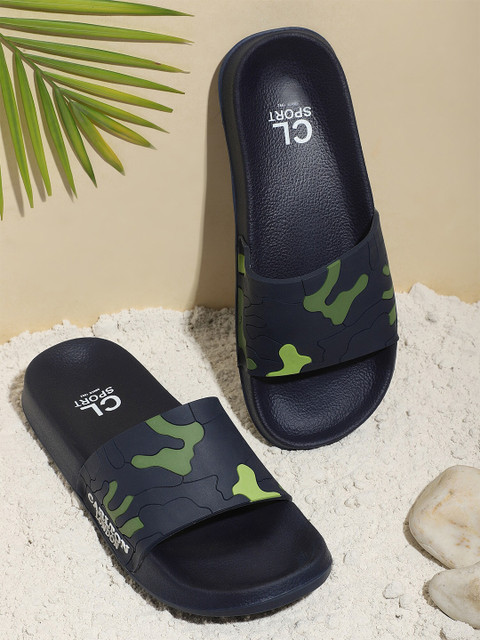 

Carlton London sports Men Navy Blue & Green Printed Sliders