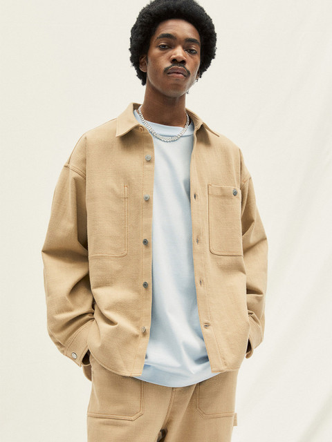 

H&M Men Beige Cotton Twill Overshirt