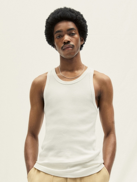 

H&M Men White Ribbed Cotton Vest Top