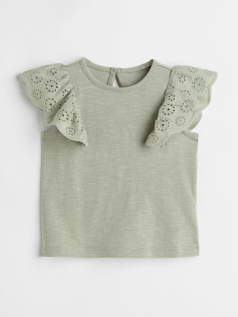 

H&M Girls Green Flounce-trimmed Jersey Top