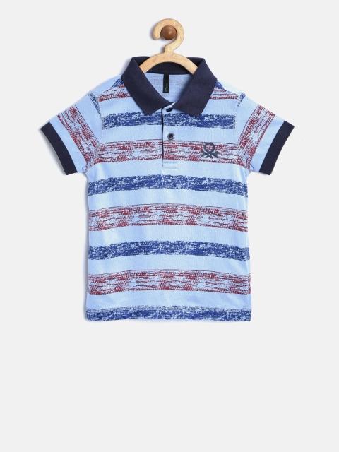 

United Colors of Benetton Boys Blue Striped Polo Collar T-shirt