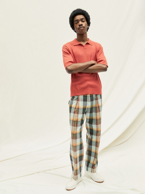 

H&M Men Orange Rib-knit Polo Shirt