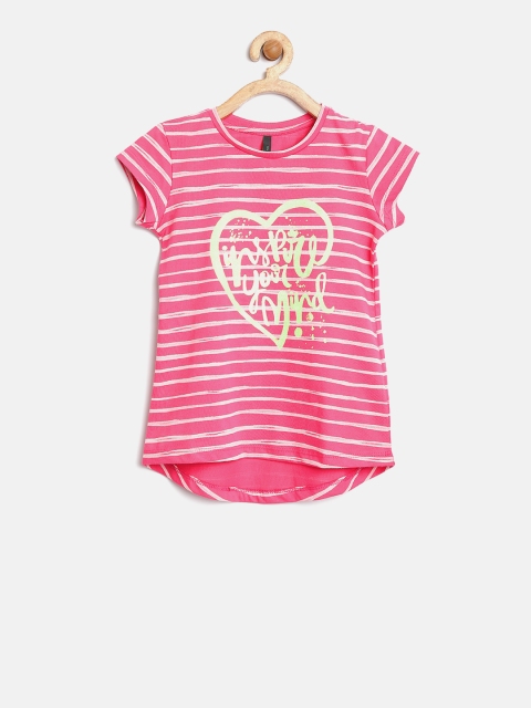 

United Colors of Benetton Girls Pink Striped Round Neck T-shirt