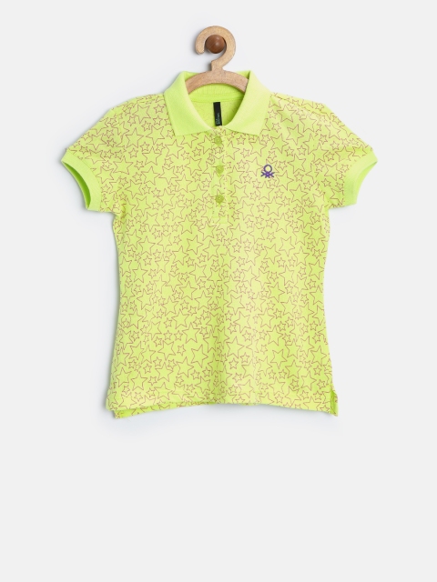 

United Colors of Benetton Girls Green Printed Polo Collar T-shirt