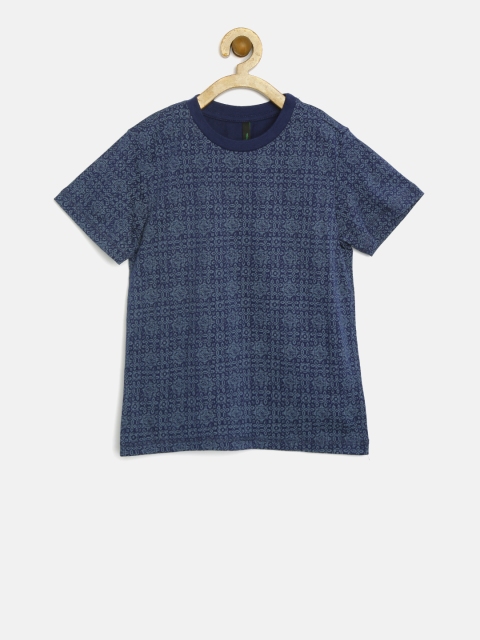 

United Colors of Benetton Boys Navy Printed Round Neck T-shirt, Navy blue