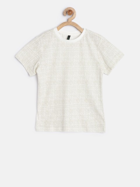

United Colors of Benetton Boys Off-White Printed T-shirt