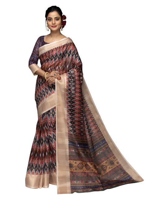 

VENISA Maroon & Brown Ethnic Motifs Art Silk Saree