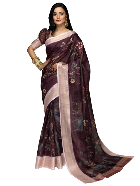

VENISA Purple Floral Zari Art Silk Bagh Saree