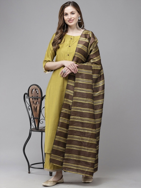 

Indo Era Brown & Green Ethnic Motifs Woven Design Dupatta