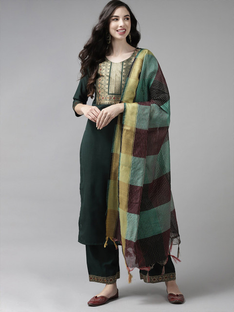

Indo Era Green & Purple Woven Design Art Silk Dupatta with Zari
