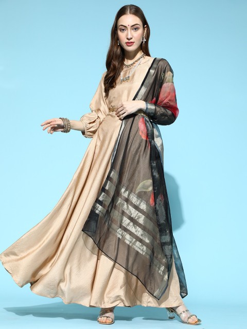 

Indo Era Black & Red Printed Organza Dupatta
