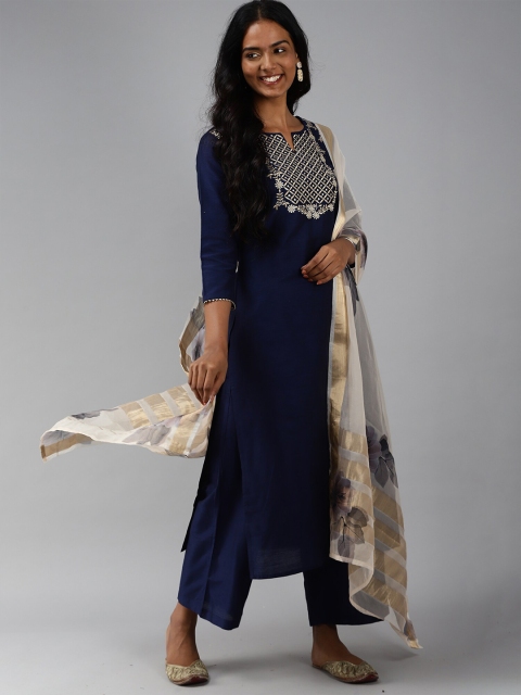 

Indo Era Grey & Cream-Coloured Printed Organza Dupatta