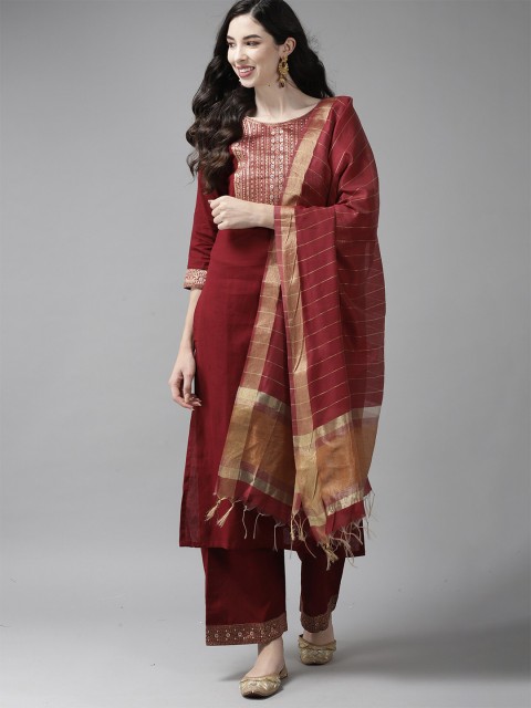 

Indo Era Red & Golden Woven Design Dupatta