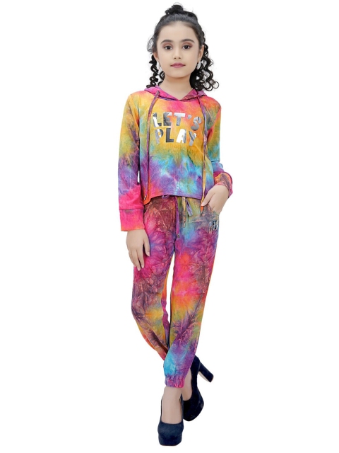

Tiny Girl Girls Yellow & Pink Printed Hooded Sweatshirt with Joggers