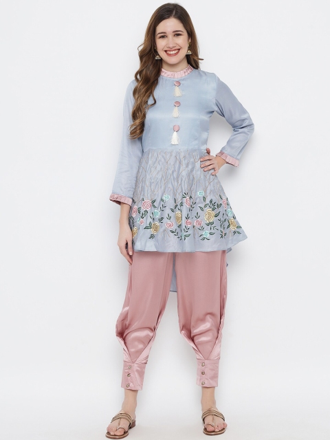 

MAXENCE Women Blue & Pink Printed Top & Dhoti Pants
