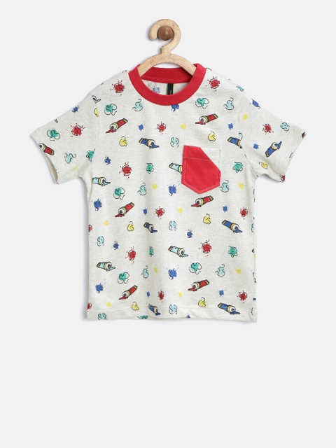 

United Colors of Benetton Boys Off-White Printed Round Neck T-shirt