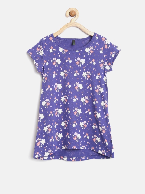 

United Colors of Benetton Girls Blue Printed Round Neck T-shirt