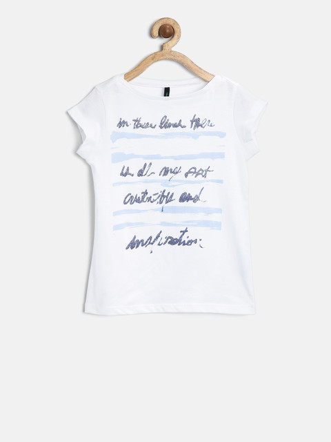 

United Colors of Benetton Girls White Printed Round Neck T-Shirt