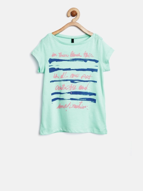 

United Colors of Benetton Girls Green Printed Round Neck T-shirt