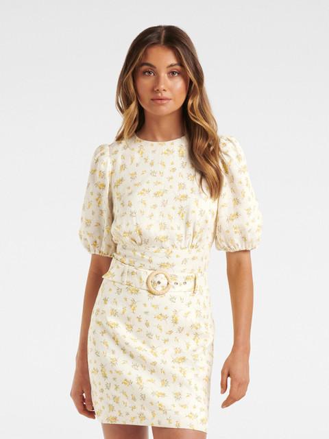 

Forever New White Floral Print Linen Top