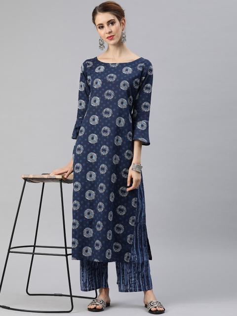 

Indo Era Women Blue Printed Pure Cotton Kurta with Palazzos