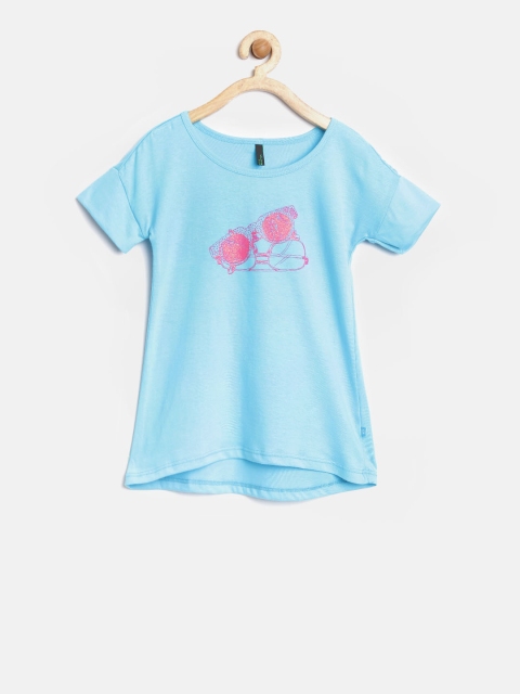 

United Colors of Benetton Girls Blue Printed Round Neck T-shirt