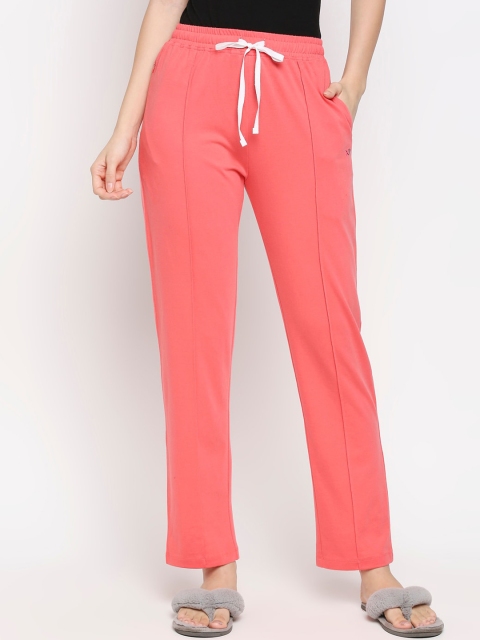 

XIN Women Coral Pink Solid Cotton Lounge Pants, Red