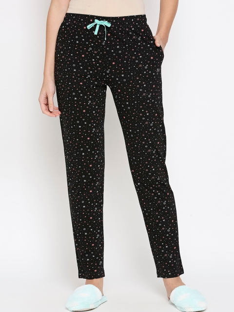 

XIN Women Black Printed Pure Cotton Lounge Pants