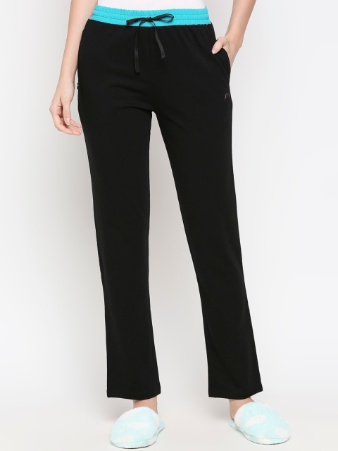 

XIN Women Black Solid Pure Cotton Relaxed-Fit Lounge Pants