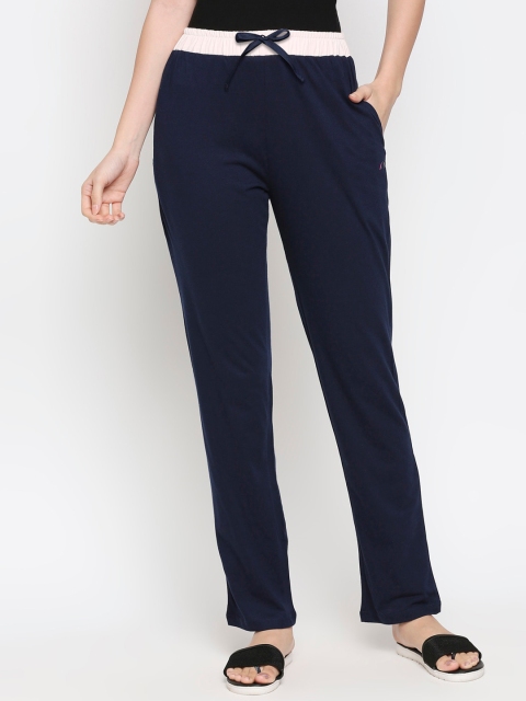 

XIN Women Navy Blue Solid Pure Cotton Lounge Pants