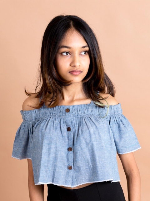 

pspeaches Blue Off-Shoulder Bardot Crop Top