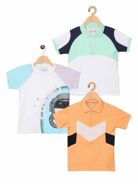 

GOJI Kids White & Orange Set Of 3 Printed Cotton T-shirt