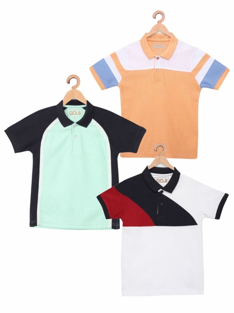 

GOJI Kids Pack of 3 Colourblocked Polo Collar T-shirt, White