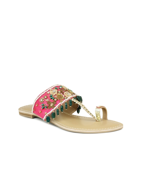 

DESIGN CREW Women Pink & Gold-Toned Embellished One Toe Flats