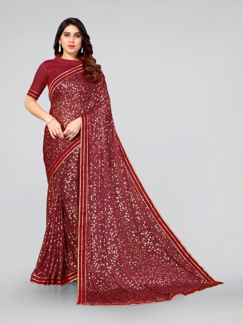 

MIRCHI FASHION Maroon & Gold-Toned Floral Gotta Patti Saree