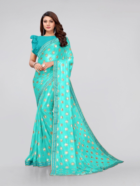 

MIRCHI FASHION Sea Green & Gold-Toned Ethnic Motifs Gotta Patti Saree