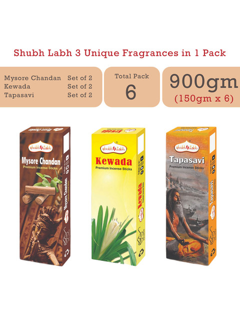 

Shubh Labh Set Of 6 Mysore Chandan, Kewada, Tapasavi Premium Incense Sticks, Black