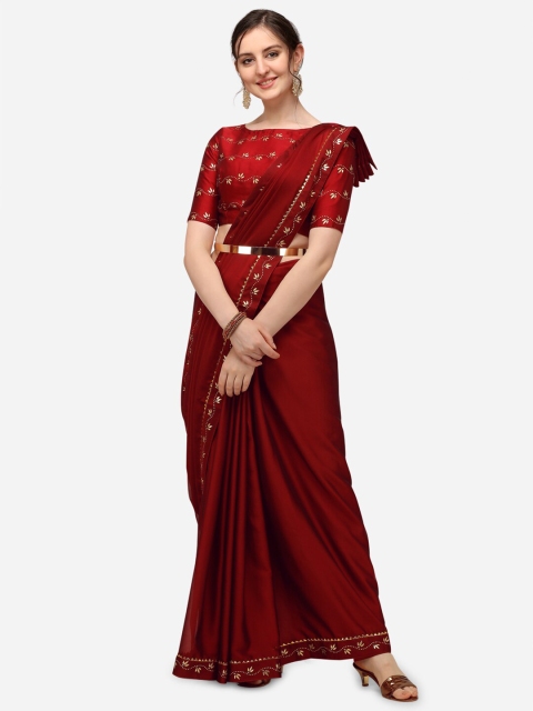 

Iris Maroon & Gold-Toned Embroidered Silk Blend Saree