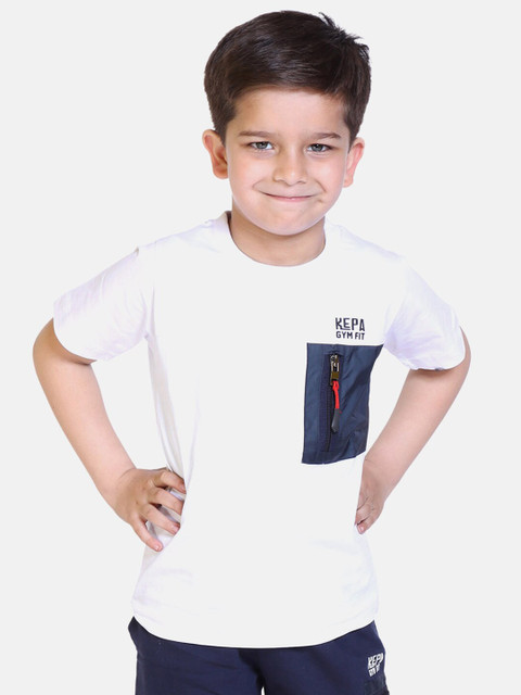 

KEPA Boys White & Blue Printed Cotton T-shirt