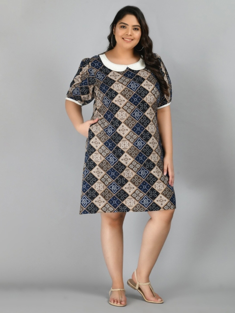 

PrettyPlus by Desinoor com Plus Size Blue Peter Pan Collar A-Line Dress