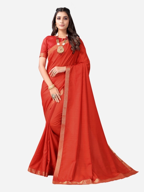

SIRIL Red & Gold-Toned Zari Poly Silk Dyed Saree