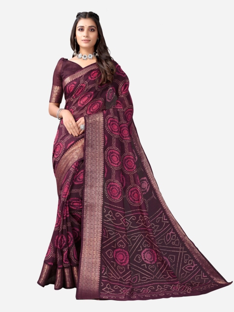 

SIRIL Purple & Pink Ethnic Motifs Polycotton Zari Saree