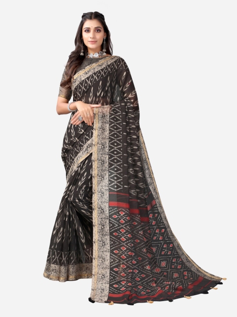 

SIRIL Black & Red Ethnic Motifs Polycotton Saree