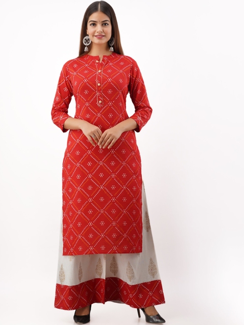 

MYAZA Women Red Ethnic Motifs Printed Pure Cotton Kurti with Sharara