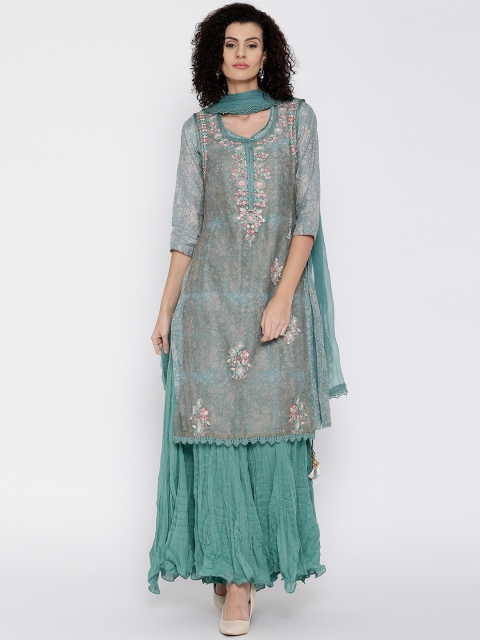 

Biba Green Printed Layered Kurta with Palazzo Trousers & Dupatta