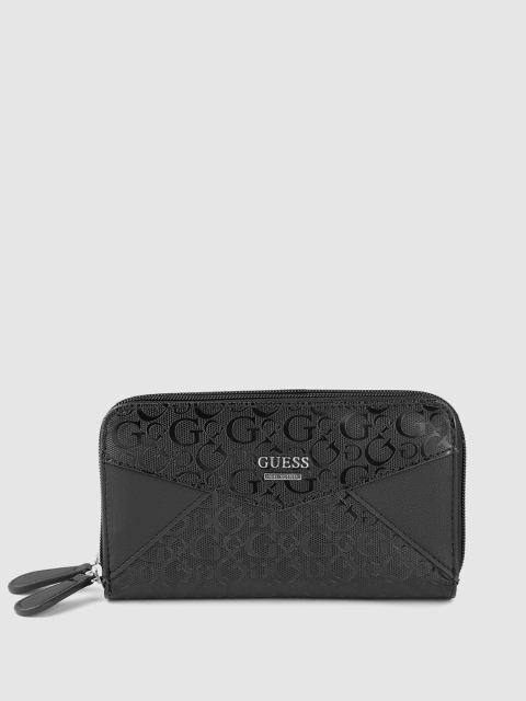 

GUESS Women Black Brand Logo Textured PU Zip Around Wallet