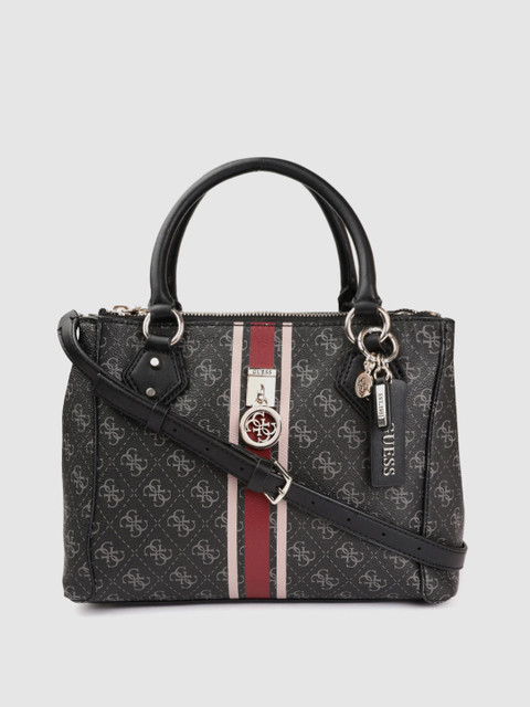 

GUESS Black & Charcoal Grey Checked Handheld Bag with Tab & Detachable Sling Strap