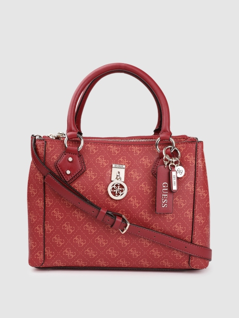 

GUESS Red & Orange Checked Handheld Bag with Tab & Detachable Sling Strap
