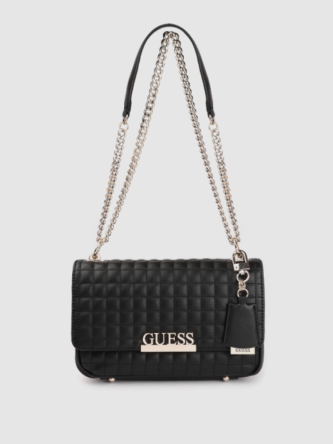 

GUESS Black Solid Structured Sling Bag with Quilted